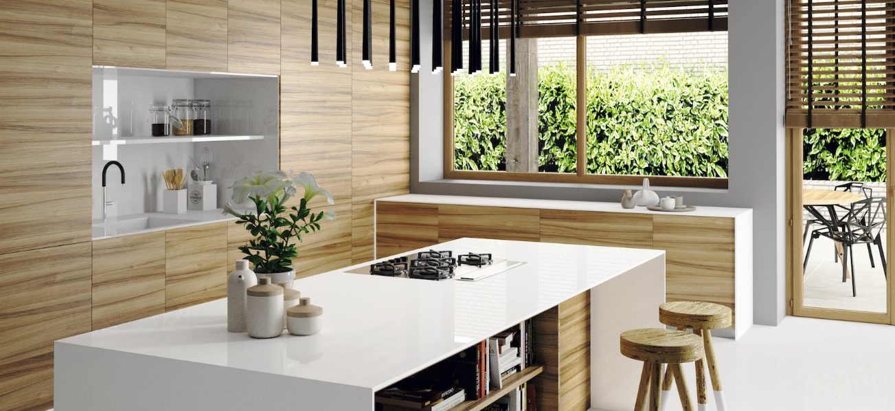 Białe blaty kuchenne z konglomeratu Silestone